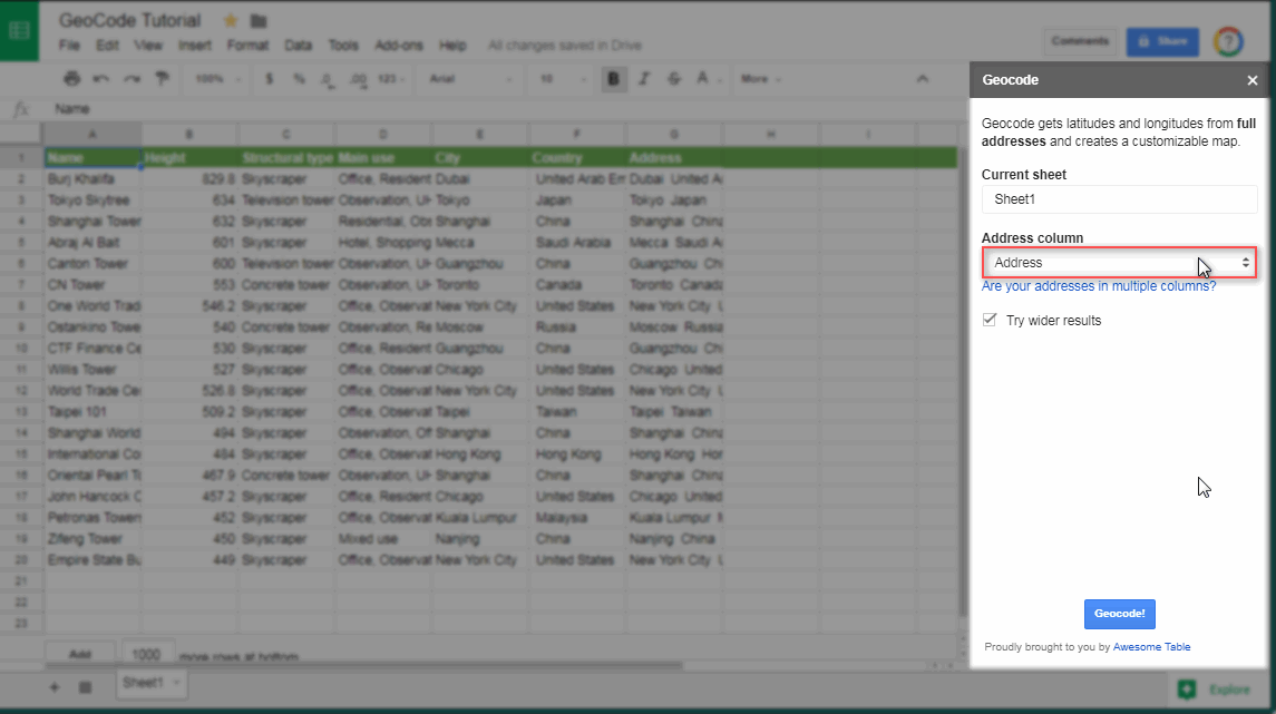 Part 2 Geocode Addresses Documentation — Awesome Table Support 4754