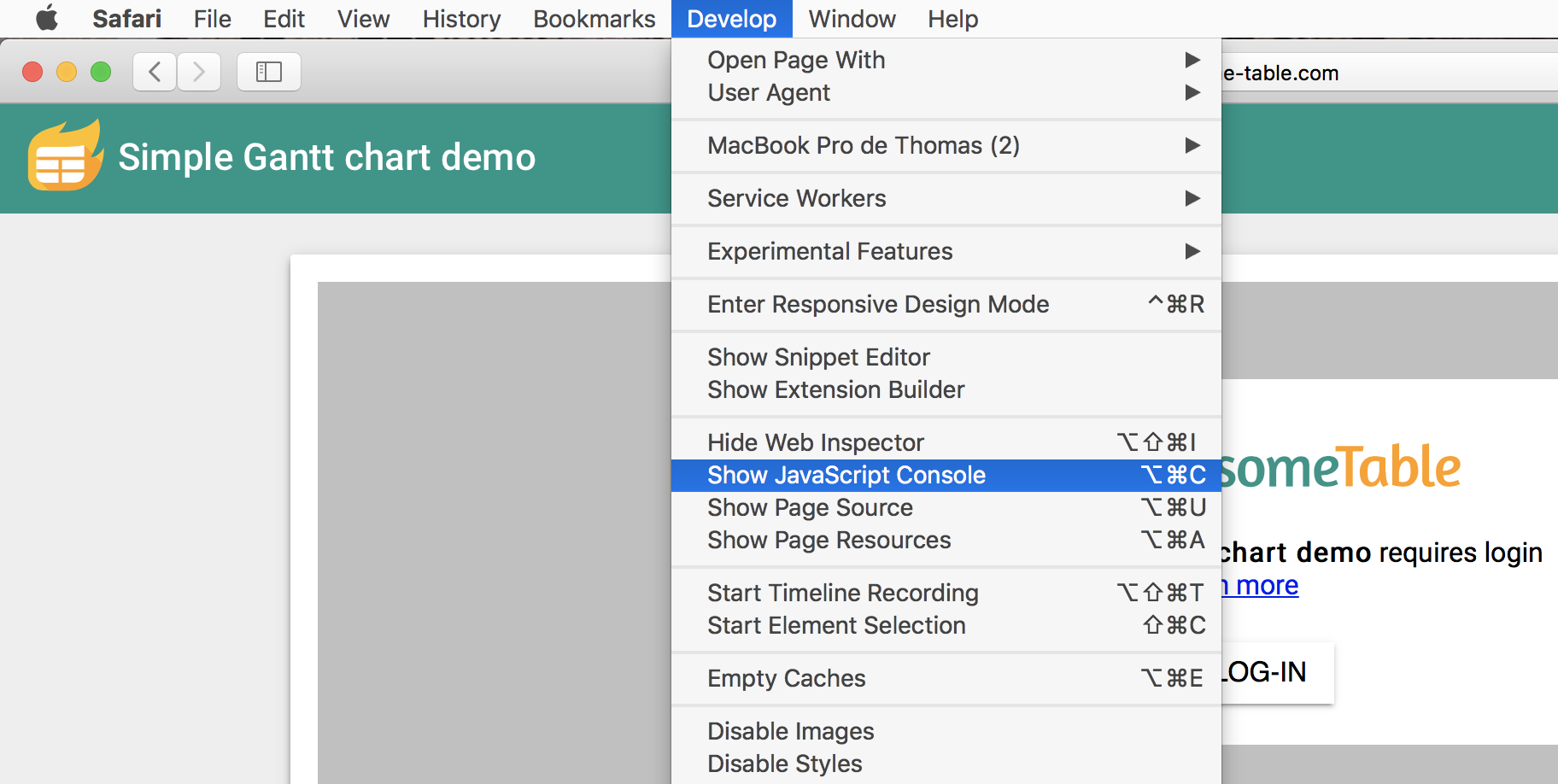 debug menu for safari tinkertool