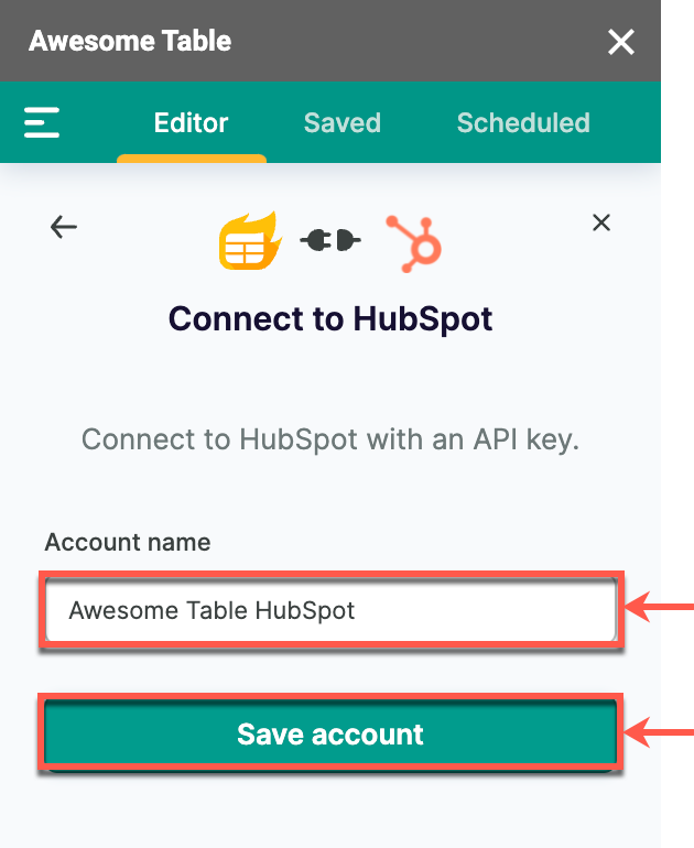 Log in to HubSpot with an API key Documentation — Awesome Table Support